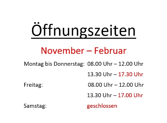 Winteröffnungszeiten